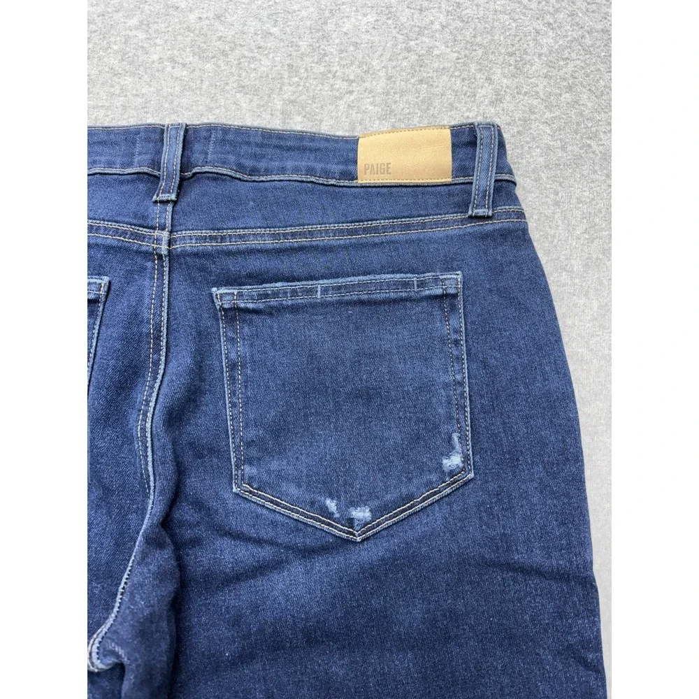 Paige Brigitte Straight Jeans Womens 27 Blue Dark Wash‎ Mid Rise Distressed
